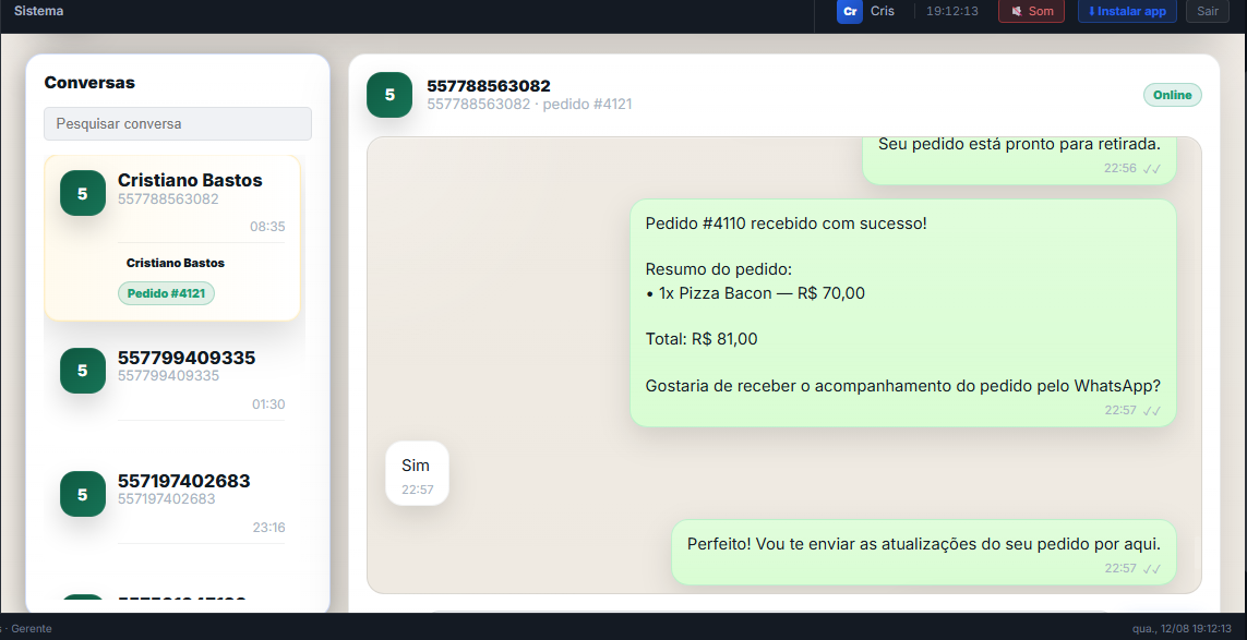 Tela complementar de WhatsApp e automação