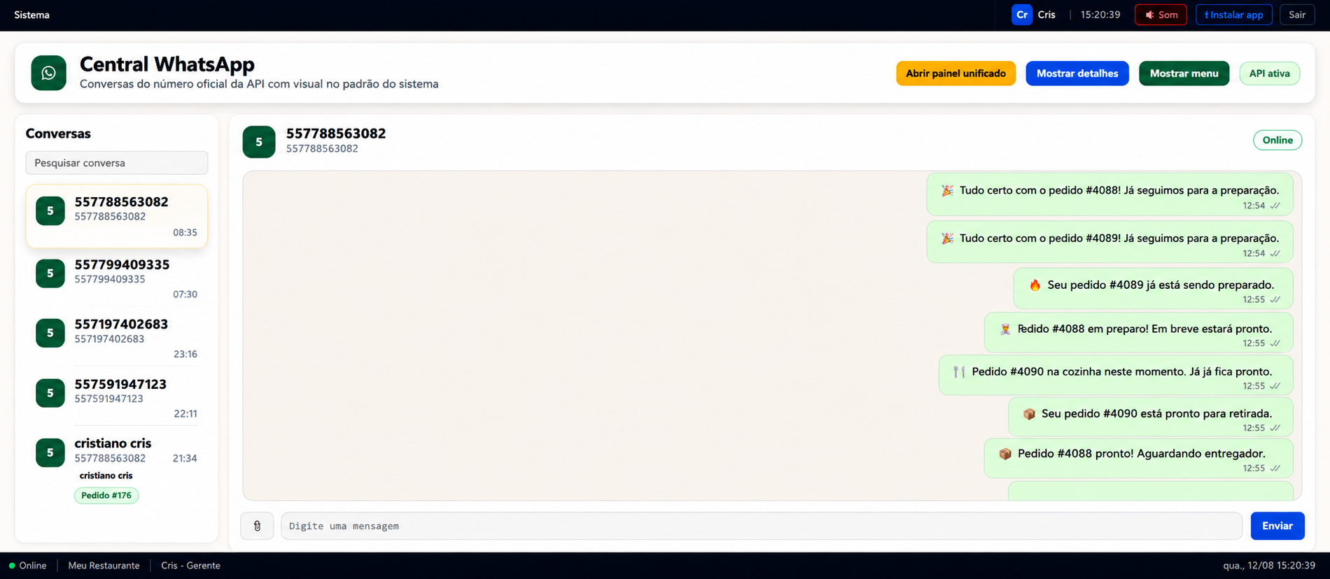 WhatsApp e automação do MesaShow