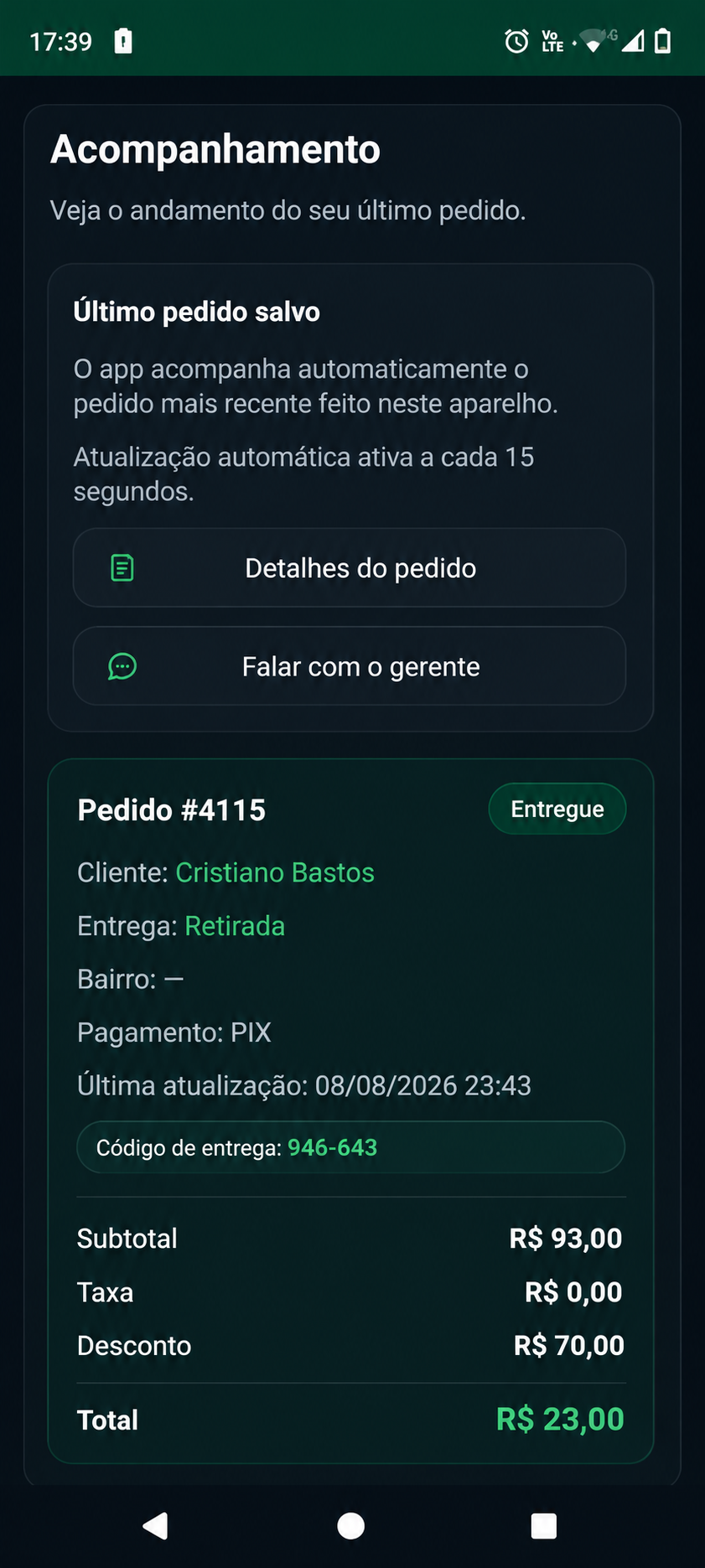 Terceira tela de Experiência do cliente