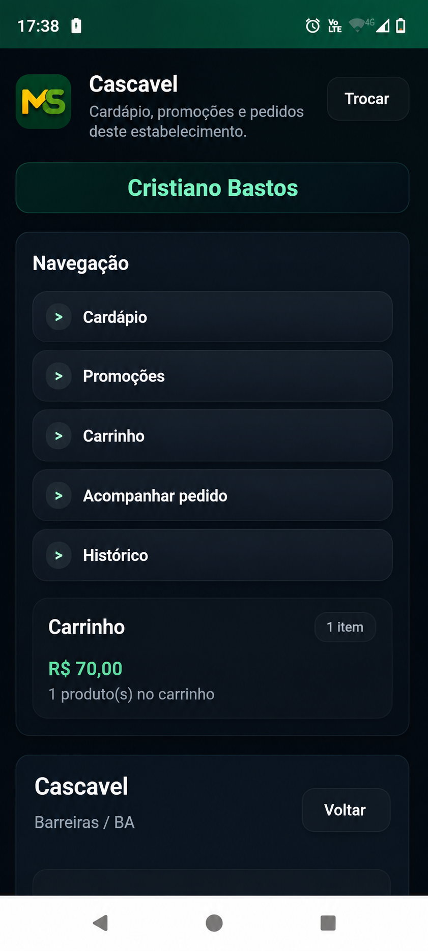 Experiência do cliente do MesaShow