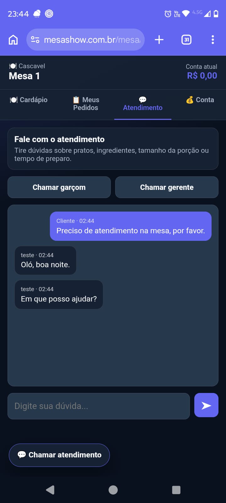 Chat de atendimento